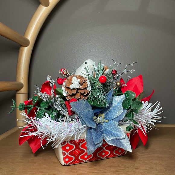 Hand Crafted Other - #407 Handmade Blue Red Flowers Christmas Decor